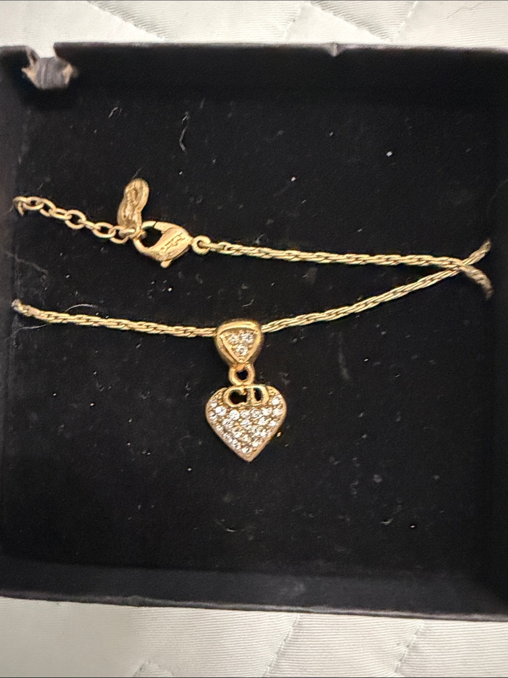 Dior Gold-Tone Crystal Heart Pendant Necklace